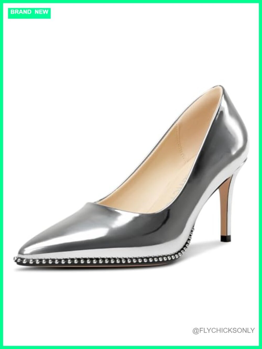Beaded Pointed Toe Slip On Stiletto Mid Heels for Dress Party Formal